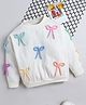 NAVKIYA G Fleece Knit Full Sleeves Bow Applique Detailed Light Winter Sweatshirt - Off White