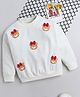 NAVKIYA G Fleece Knit Full Sleeves Teddy Printed Bow Applique Detailed Light Winter Sweatshirt - Off White