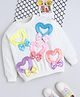 NAVKIYA G Fleece Knit Full Sleeves Heart & Bow Applique Detailed Light Winter Sweatshirt - Off White
