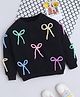 NAVKIYA G Fleece Knit Full Sleeves Bow Applique Detailed Light Winter Sweatshirt - Black