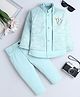 Fourfolds Woven Full Sleeves Beads Embellished Abstract Embroidered Sherwani With Pant & Jacket Set - Pastel Blue