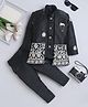 Fourfolds Woven Full Sleeves  Abstract Embroidered Sherwani With Pant & Jacket Set - Black