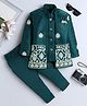 Fourfolds Woven Full Sleeves  Abstract Embroidered Sherwani With Pant & Jacket Set - Teal