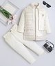Fourfolds Woven Full Sleeves Floral Embroidered Sequins Embellished Sherwani With Pant & Jacket Set - Cream