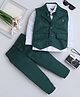 Fourfolds Woven Full Sleeves Leaf Motifs 3 Piece Party Suit Set With Bow - Teal