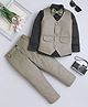 Fourfolds Cotton Blend Woven Full Sleeves Solid 3 Piece Party Suit Set With Bow - Brown