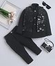 Fourfolds Cotton Blend Woven Full Sleeves Sherwani & Trouser Set With Leaves Designed Sequins Embellished Jacket - Black