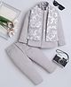 Fourfolds Cotton Blend Woven Full Sleeves Sherwani & Trouser Set With Leaves Designed Sequins Embellished Jacket - Grey