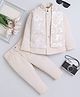 Fourfolds Cotton Blend Woven Full Sleeves Sherwani & Trouser Set With Leaves Designed Sequins Embellished Jacket - Beige
