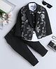 Fourfolds Cotton Blend Woven Full Sleeves Floral Design Sequins Embellished 3 Piece Party Suit Set With Bow - Black