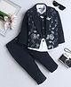 Fourfolds Cotton Blend Woven Full Sleeves Floral Design Sequins Embellished 3 Piece Party Suit Set With Bow - Navy Blue
