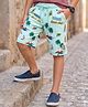 Pine Kids Looper Knit Shorts with Beach Theme Print - Sea Green