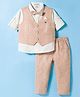 JASH KIDS Cotton Woven Full Sleeves Solid 3 Piece Party Suit With Bow - Peach