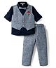 Jash Kids Cotton Woven Full Sleeves 3 Piece Printed  Party Suit with Bow - Navy Vlue