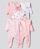 Bonfino 100% Cotton Knit Full Sleeves with Flutter Detailing Sleep Suits with Heart Print & Pack of 5 - Pink & White