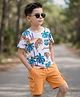Ollington St. Cotton Knit Half Sleeves Tiger Printed T-Shirt & Shorts Set - White & Light Brown