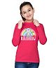 NUSYL Cotton Knit Full Sleeves Cute Cat & Rainbow Printed Tee  - Hot Pink