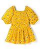 Kookie Kids Woven Half Sleeves Frock Style Top With Floral Print - Yellow