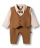Mini Taurus Interlock Knit Full Sleeves Solid Party Romper With Attached Waistcoat & Bow Applique - Mustard