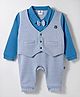 Mini Taurus Interlock Knit Full Sleeves Party Romper with Bow Applique & Stripes - Blue