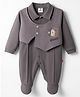 Mini Taurus Interlock Knit Full Sleeves Footed Party Romper With Teddy Bear Embroidery - Charcoal Grey