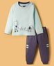 Mini Taurus Interlock Knit Full Sleeves Night Suit with Robo Print - Charcoal Grey