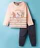 Mini Taurus Sinker Knit Full Sleeves Night Suit with Animal Print - Peach