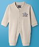 Mini Taurus Interlock Knit Full Sleeves Front Open Sleep Suit with Bear Embroidery - Cream