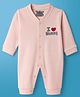 Mini Taurus Interlock Knit Full Sleeves Sleep Suit With Text Embroidery - Peach