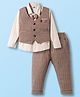 Mini Taurus Sinker Knit Full Sleeves Striped 3 Piece Party Suit With Bow Applique - Brown