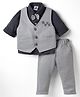 Mini Taurus Sinker Knit Full Sleeves 3 Piece Party Suit with Text Embroidery & Bow Applique - Grey