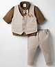 Mini Taurus Sinker Knit Full Sleeves 3 Piece Party Suit with Text Embroidery & Bow Applique - Beige