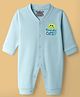 Mini Taurus Interlock Knit Full Sleeves Front Open Sleep Suit with Animal Print - Aqua Blue