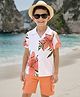 OLLINGTON ST. Cotton Knit Floral Printed Half Sleeves Shirt & Shorts Set - White & Orange