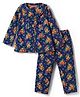 Babyhug Cotton Knit Full Sleeves Co-ords Night Suit with Floral Print - Navy Blue
