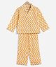 Charkhee Cotton Woven Full Sleeves Chevron Printed Coordinating Winter Night Suit Set - Yellow