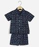 Charkhee Cotton Woven Half Sleeves Leaves Printed Coordinating Shirt & Shorts Winter Night Suit Set - Blue