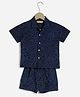 Charkhee Cotton Woven Half Sleeves Dots Designed Floral Printed Coordinating Shirt & Shorts Winter Night Suit Set - Blue