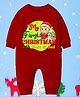 The Peppy Tend 100% Cotton Knit Christmas Theme Full Sleeves My First Christmas With Mom & Dad Text Printed Romper - Red