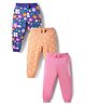 Babyhug Cotton Knit Full Length Polka Dot & Floral Printed Lounge Pants With Bow Applique Pack of 3 - Orange Pink & Navy Blue