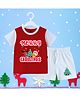 The Peppy Tend Christmas Theme 100% Cotton Knit Half Sleeves Merry Christmas Text Printed Tee & Shorts Set - Red & White