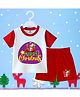 The Peppy Tend Christmas Theme 100% Cotton Knit Half Sleeves Merry Christmas Text Printed Tee & Shorts Set - White & Red