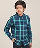 Campana 100% Cotton Woven Full Sleeves Plaid Checked Shirt - Navy & Teal Green