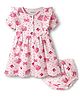 Babyoye 100% Cotton Knit With Eco Jiva Finish Floral Printed Half Sleeves Frocks with Bloomer- Pink