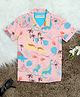 The Lion and the Fish Woven Half Sleeves Dinosaurs & Trees Printed Shirt - Peach
