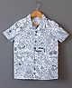 The Lion and the Fish Woven Half Sleeves Doodles Printed Shirt - White