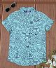 The Lion and the Fish Woven Half Sleeves Doodles Printed Shirt - Mint Green