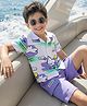 OLLINGTON ST. Cotton Knit Printed Half Sleeves Shirt & Shorts Set - White & Purple
