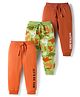Babyhug Cotton Knit Full Length Lounge Pants With Text & Dino Print Pack of 3 - Orange Brown & Green