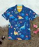 The Lion and the Fish Woven Half Sleeves Dinosaurs Printed Shirt - Navy Blue